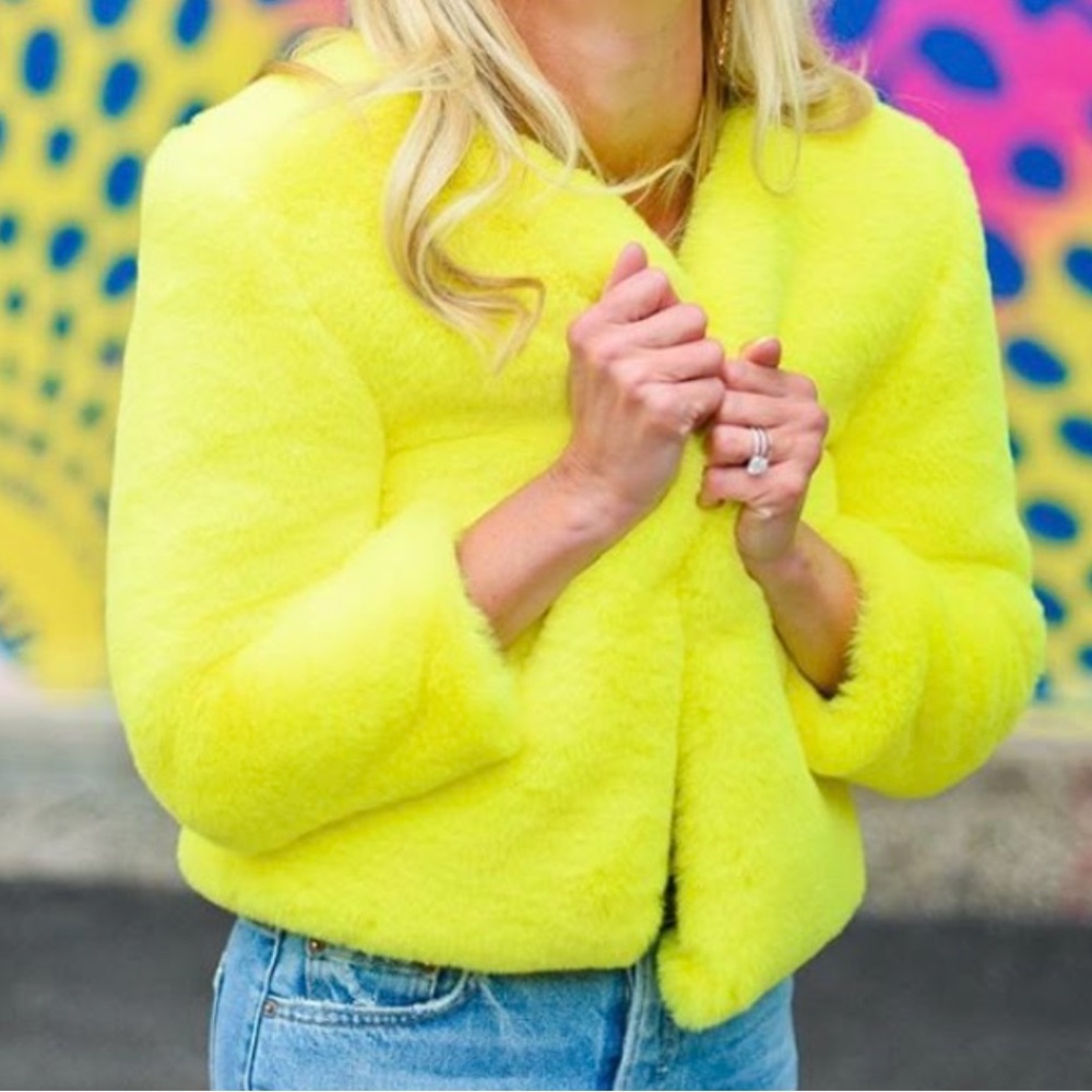 Central Park West Neon Yellow Faux Fur Jacket